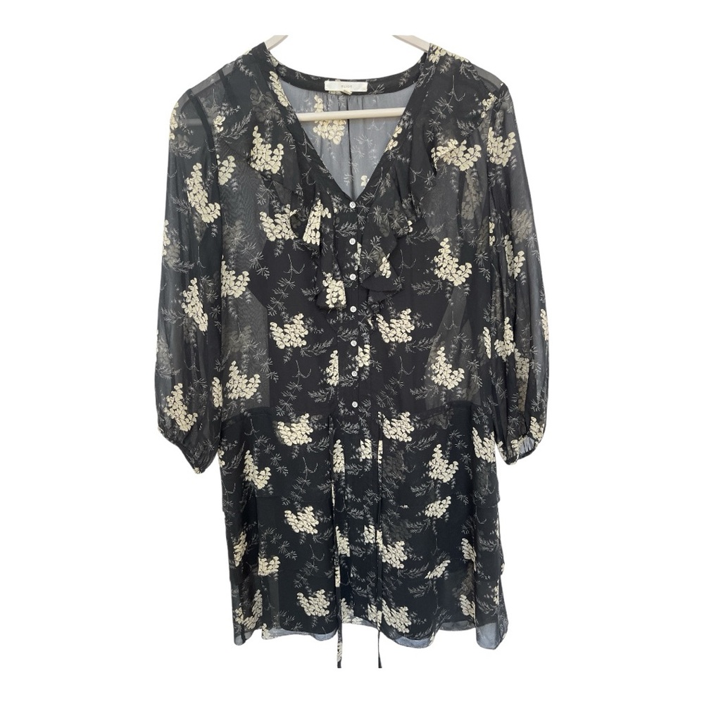 Madewell brand Eliot 100% Silk Sheer Ruffle Tiered Mini Dress with Slip Lining